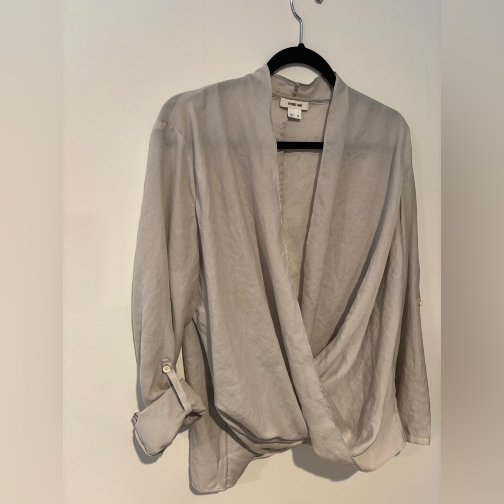 Helmut Lang Light Gray Draped Blouse